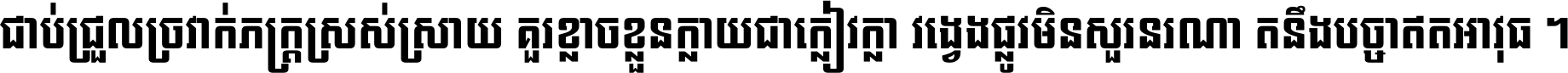 ជាប់​ជ្រួល​ច្រវាក់​ភក្ត្រ​ស្រស់ស្រាយ គួរ​ខ្លាច​ខ្លួន​ក្លាយ​ជា​ក្លៀវក្លា វង្វេង​ផ្លូវ​មិន​សួរន​រណា តនឹងបច្ចា​ឥត​អាវុធ ។