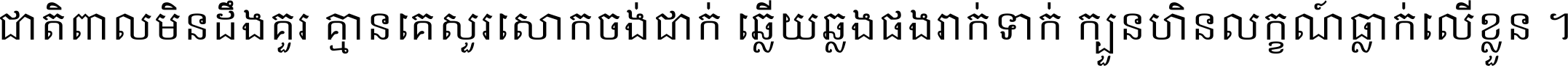ជាតិ​ពាល​មិន​ដឹង​គួរ គ្មាន​គេ​សួរ​សោក​ចង់​ជាក់ ឆ្លើយ​ឆ្លង​ផង​រាក់​ទាក់​ ក្បួន​ហិន​លក្ខណ៍​ធ្លាក់​លើ​ខ្លួន ។