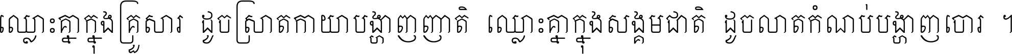 ឈ្លោះ​គ្នា​ក្នុង​គ្រួសារ ដូច​ស្រាត​កាយា​បង្ហាញ​ញាតិ ឈ្លោះគ្នាក្នុង​សង្គមជាតិ ដូច​លាត​កំណប់​បង្ហាញ​ចោរ ។
