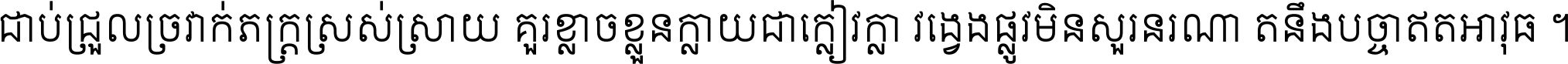 ជាប់​ជ្រួល​ច្រវាក់​ភក្ត្រ​ស្រស់ស្រាយ គួរ​ខ្លាច​ខ្លួន​ក្លាយ​ជា​ក្លៀវក្លា វង្វេង​ផ្លូវ​មិន​សួរន​រណា តនឹងបច្ចា​ឥត​អាវុធ ។