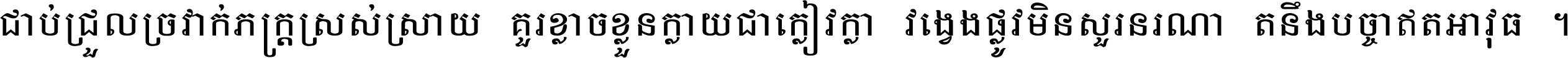 ជាប់​ជ្រួល​ច្រវាក់​ភក្ត្រ​ស្រស់ស្រាយ គួរ​ខ្លាច​ខ្លួន​ក្លាយ​ជា​ក្លៀវក្លា វង្វេង​ផ្លូវ​មិន​សួរន​រណា តនឹងបច្ចា​ឥត​អាវុធ ។