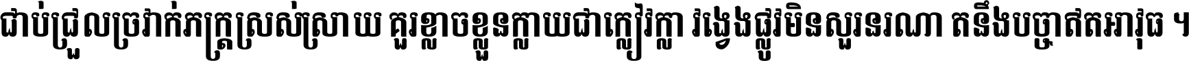 ជាប់​ជ្រួល​ច្រវាក់​ភក្ត្រ​ស្រស់ស្រាយ គួរ​ខ្លាច​ខ្លួន​ក្លាយ​ជា​ក្លៀវក្លា វង្វេង​ផ្លូវ​មិន​សួរន​រណា តនឹងបច្ចា​ឥត​អាវុធ ។