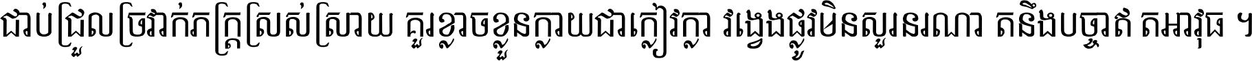 ជាប់​ជ្រួល​ច្រវាក់​ភក្ត្រ​ស្រស់ស្រាយ គួរ​ខ្លាច​ខ្លួន​ក្លាយ​ជា​ក្លៀវក្លា វង្វេង​ផ្លូវ​មិន​សួរន​រណា តនឹងបច្ចា​ឥត​អាវុធ ។