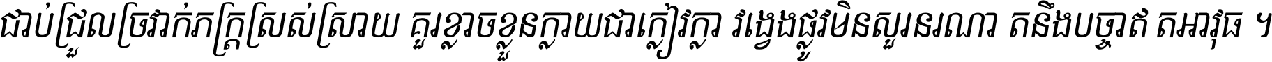 ជាប់​ជ្រួល​ច្រវាក់​ភក្ត្រ​ស្រស់ស្រាយ គួរ​ខ្លាច​ខ្លួន​ក្លាយ​ជា​ក្លៀវក្លា វង្វេង​ផ្លូវ​មិន​សួរន​រណា តនឹងបច្ចា​ឥត​អាវុធ ។