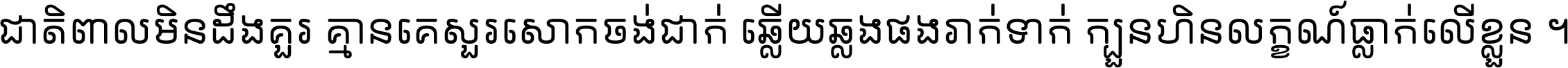 ជាតិ​ពាល​មិន​ដឹង​គួរ គ្មាន​គេ​សួរ​សោក​ចង់​ជាក់ ឆ្លើយ​ឆ្លង​ផង​រាក់​ទាក់​ ក្បួន​ហិន​លក្ខណ៍​ធ្លាក់​លើ​ខ្លួន ។