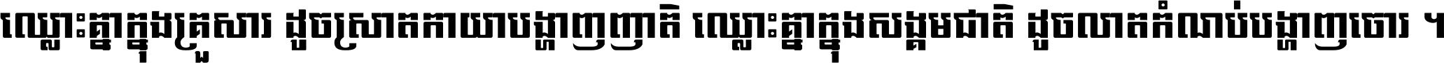ឈ្លោះ​គ្នា​ក្នុង​គ្រួសារ ដូច​ស្រាត​កាយា​បង្ហាញ​ញាតិ ឈ្លោះគ្នាក្នុង​សង្គមជាតិ ដូច​លាត​កំណប់​បង្ហាញ​ចោរ ។