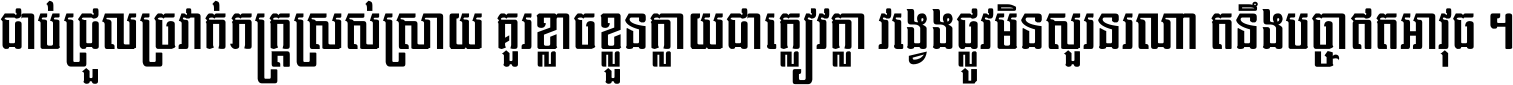 ជាប់​ជ្រួល​ច្រវាក់​ភក្ត្រ​ស្រស់ស្រាយ គួរ​ខ្លាច​ខ្លួន​ក្លាយ​ជា​ក្លៀវក្លា វង្វេង​ផ្លូវ​មិន​សួរន​រណា តនឹងបច្ចា​ឥត​អាវុធ ។