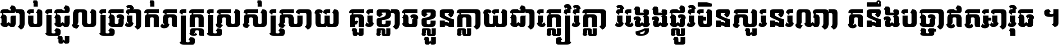 ជាប់​ជ្រួល​ច្រវាក់​ភក្ត្រ​ស្រស់ស្រាយ គួរ​ខ្លាច​ខ្លួន​ក្លាយ​ជា​ក្លៀវក្លា វង្វេង​ផ្លូវ​មិន​សួរន​រណា តនឹងបច្ចា​ឥត​អាវុធ ។