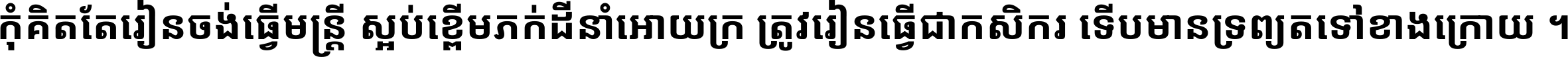 កុំ​គិត​តែ​រៀន​ចង់ធ្វើ​មន្ត្រី ស្អប់​ខ្ពើម​ភក់ដី​នាំអោយ​ក្រ ត្រូវ​រៀន​ធ្វើ​ជា​កសិករ ទើប​មានទ្រព្យ​ត​ទៅ​ខាង​ក្រោយ ។