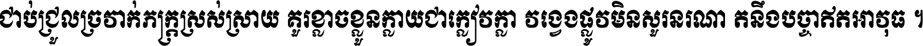 ជាប់​ជ្រួល​ច្រវាក់​ភក្ត្រ​ស្រស់ស្រាយ គួរ​ខ្លាច​ខ្លួន​ក្លាយ​ជា​ក្លៀវក្លា វង្វេង​ផ្លូវ​មិន​សួរន​រណា តនឹងបច្ចា​ឥត​អាវុធ ។