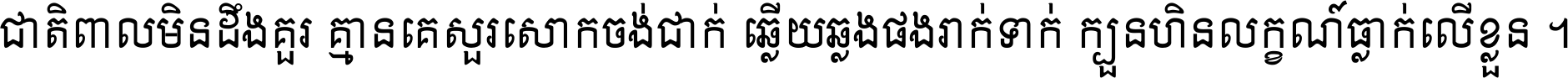 ជាតិ​ពាល​មិន​ដឹង​គួរ គ្មាន​គេ​សួរ​សោក​ចង់​ជាក់ ឆ្លើយ​ឆ្លង​ផង​រាក់​ទាក់​ ក្បួន​ហិន​លក្ខណ៍​ធ្លាក់​លើ​ខ្លួន ។