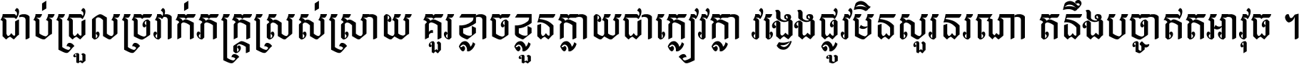 ជាប់​ជ្រួល​ច្រវាក់​ភក្ត្រ​ស្រស់ស្រាយ គួរ​ខ្លាច​ខ្លួន​ក្លាយ​ជា​ក្លៀវក្លា វង្វេង​ផ្លូវ​មិន​សួរន​រណា តនឹងបច្ចា​ឥត​អាវុធ ។