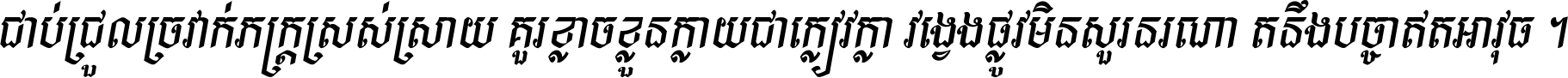 ជាប់​ជ្រួល​ច្រវាក់​ភក្ត្រ​ស្រស់ស្រាយ គួរ​ខ្លាច​ខ្លួន​ក្លាយ​ជា​ក្លៀវក្លា វង្វេង​ផ្លូវ​មិន​សួរន​រណា តនឹងបច្ចា​ឥត​អាវុធ ។