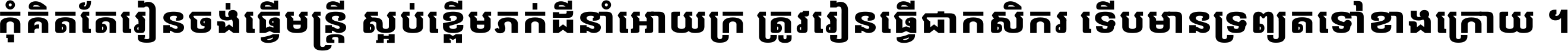 កុំ​គិត​តែ​រៀន​ចង់ធ្វើ​មន្ត្រី ស្អប់​ខ្ពើម​ភក់ដី​នាំអោយ​ក្រ ត្រូវ​រៀន​ធ្វើ​ជា​កសិករ ទើប​មានទ្រព្យ​ត​ទៅ​ខាង​ក្រោយ ។