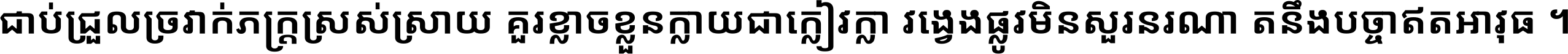 ជាប់​ជ្រួល​ច្រវាក់​ភក្ត្រ​ស្រស់ស្រាយ គួរ​ខ្លាច​ខ្លួន​ក្លាយ​ជា​ក្លៀវក្លា វង្វេង​ផ្លូវ​មិន​សួរន​រណា តនឹងបច្ចា​ឥត​អាវុធ ។