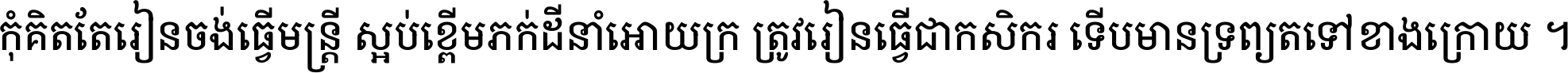 កុំ​គិត​តែ​រៀន​ចង់ធ្វើ​មន្ត្រី ស្អប់​ខ្ពើម​ភក់ដី​នាំអោយ​ក្រ ត្រូវ​រៀន​ធ្វើ​ជា​កសិករ ទើប​មានទ្រព្យ​ត​ទៅ​ខាង​ក្រោយ ។