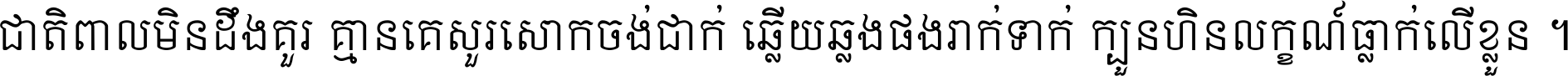 ជាតិ​ពាល​មិន​ដឹង​គួរ គ្មាន​គេ​សួរ​សោក​ចង់​ជាក់ ឆ្លើយ​ឆ្លង​ផង​រាក់​ទាក់​ ក្បួន​ហិន​លក្ខណ៍​ធ្លាក់​លើ​ខ្លួន ។